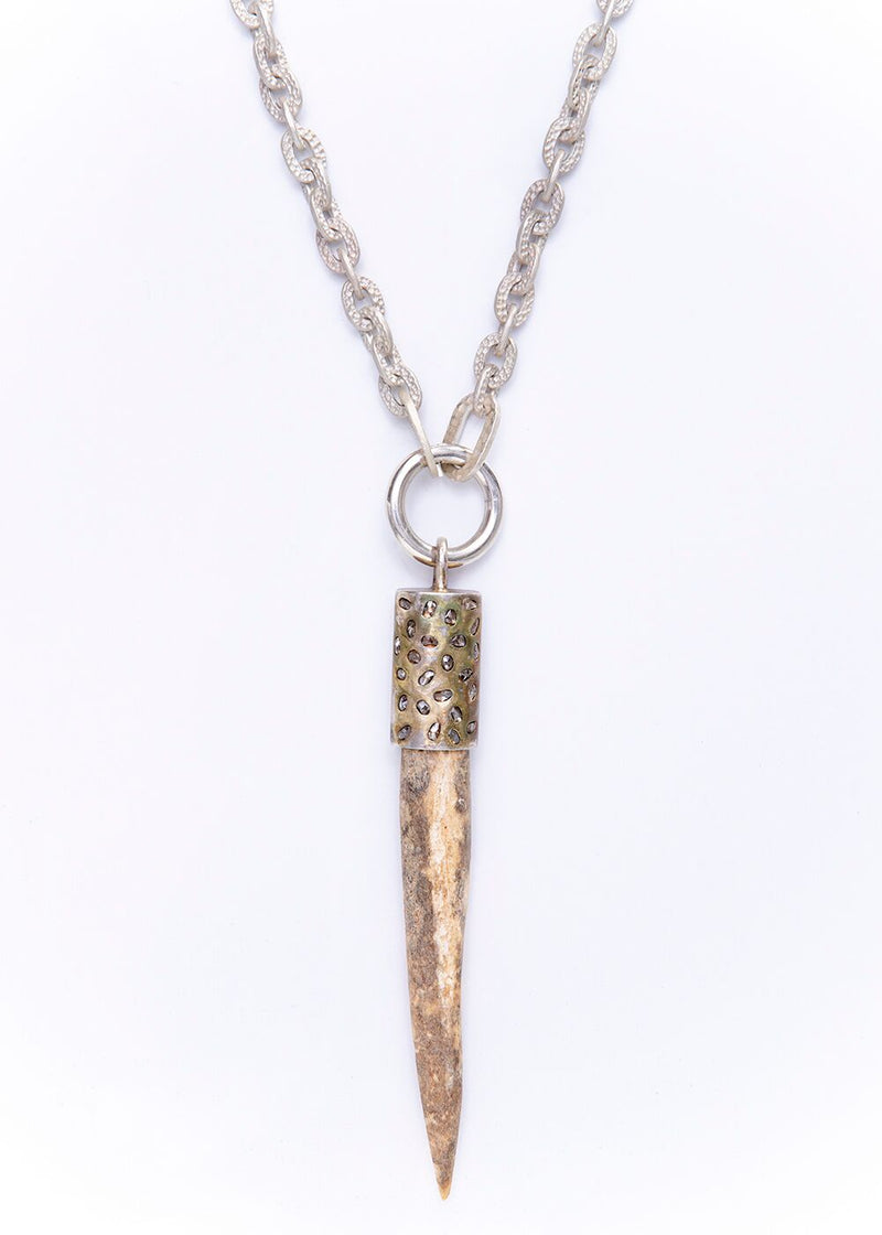 1000 Years Old Petrified Wood Pendant Capped w/ CF Diamond Slice & Sterling Link Chain #9246-Necklaces-Gretchen Ventura