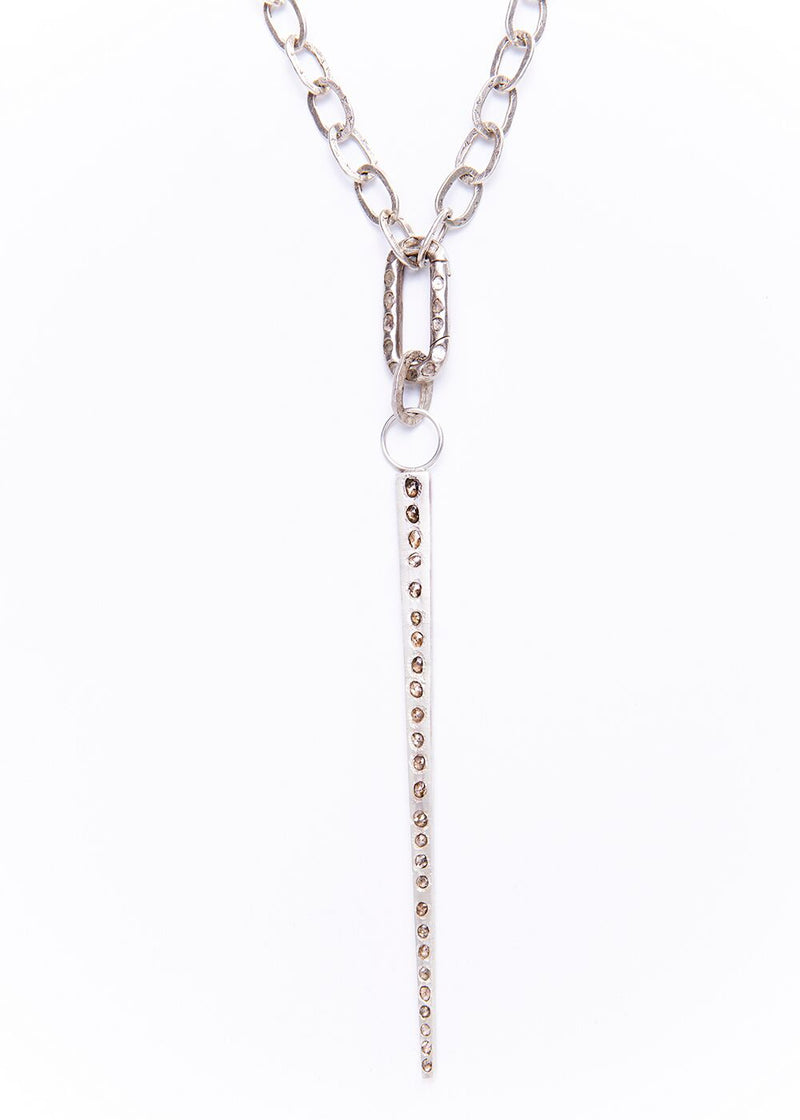 Acid Wash Sterling Hammered GV Chain w/Conflict Free Diamond Slice Silver Spear Pendant #9273-Necklaces-Gretchen Ventura