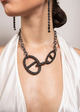 Blackened Hand Hammered Sterling Chain & Diamond Clasps w/ Rockstar Collection 1, 3, 7 #9284-Necklaces-Gretchen Ventura
