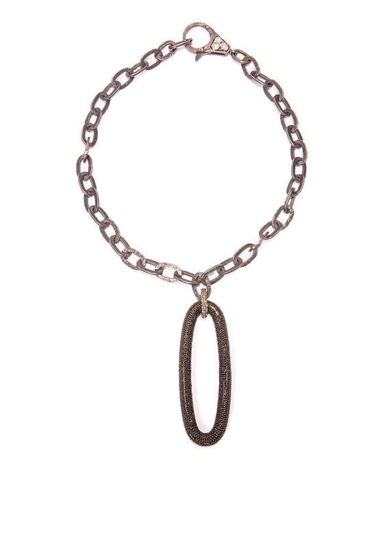 Blackened Hand Hammered Sterling Chain & Diamond Clasps w/ Rockstar Collection 2 #9285-Necklaces-Gretchen Ventura