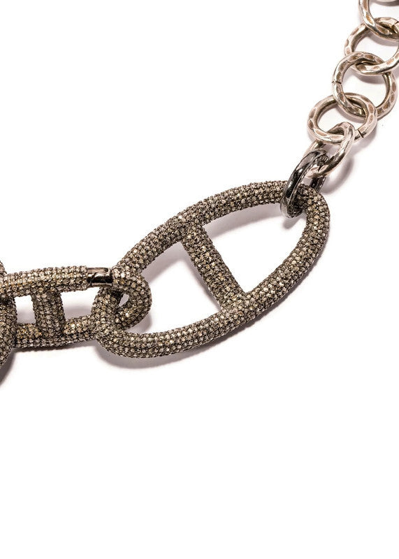Hand Hammered Sterling Chain & Diamond Clasps w/ Rockstar Collection 9,11,15 #9290-Necklaces-Gretchen Ventura