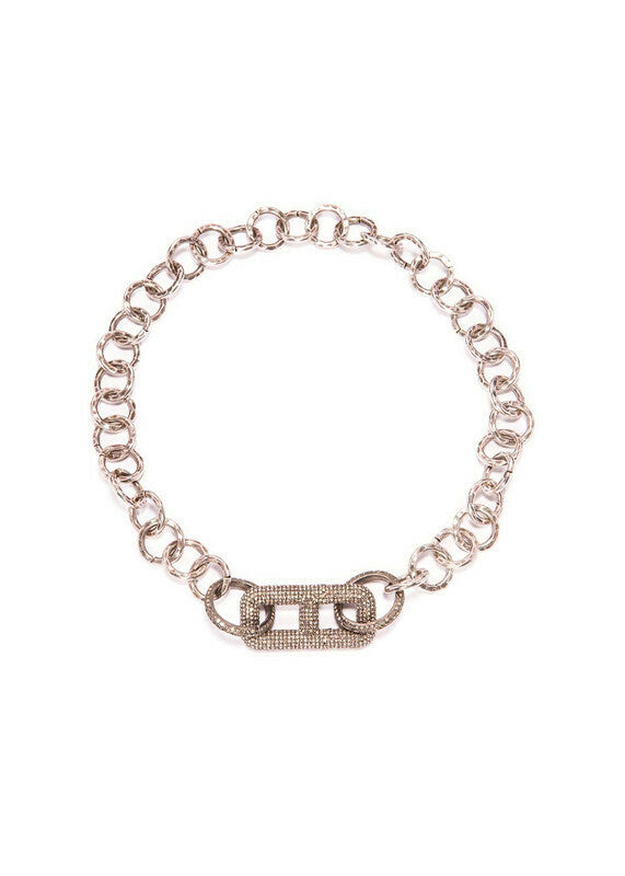 Hand Hammered Sterling Chain Choker & Diamond Clasps w/ Rockstar Collection #9294-Necklaces-Gretchen Ventura