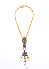 Diamond, Yellow Topaz, Tsavorite, Emerald on Gold Plate over Sterling Chain #9361-Necklaces-Gretchen Ventura