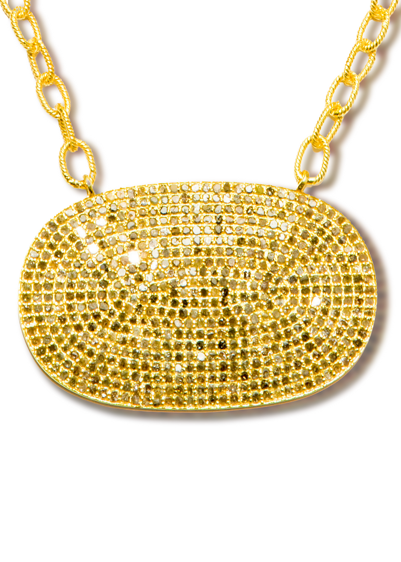 Large Pave Diamond Plate in Gold Plate Over Sterling Chain #9400-Necklaces-Gretchen Ventura