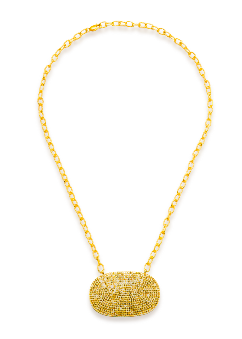 Large Pave Diamond Plate in Gold Plate Over Sterling Chain #9400-Necklaces-Gretchen Ventura