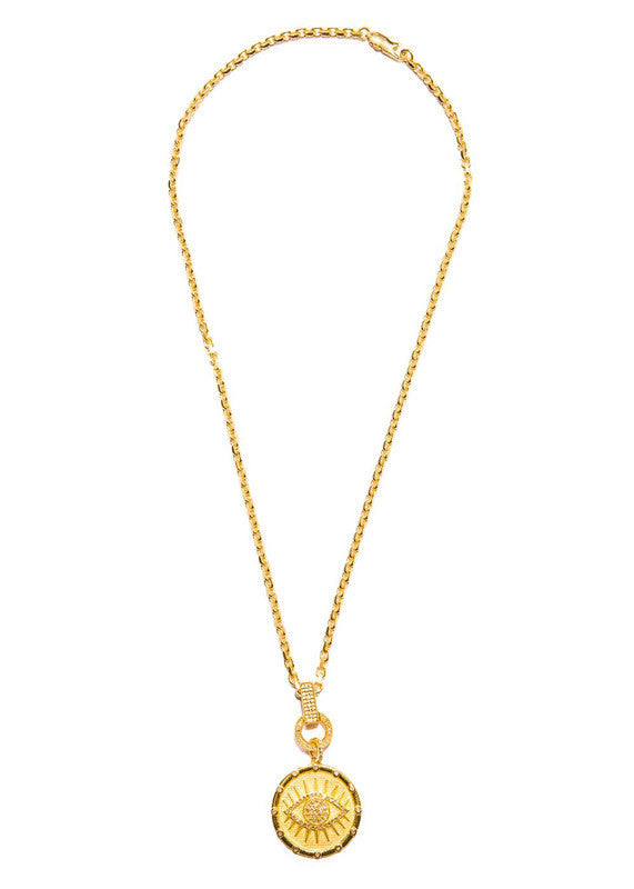 Gold Vermeil Over Sterling & Diamond Evil Eye Pendant w/Chain, Diamond Clasp & Bale #9445-Necklaces-Gretchen Ventura