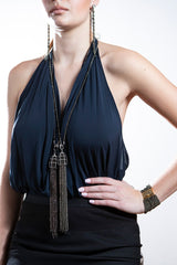 Faceted Pyrite, Diamond & Sterling Cage Tassel w/ Faceted Pyrite Necklace #9452-Necklaces-Gretchen Ventura