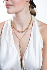 Gold Plate over Sterling Silver GV Chain Small w/ Rose Cut Diamond Drop #9463-Necklaces-Gretchen Ventura