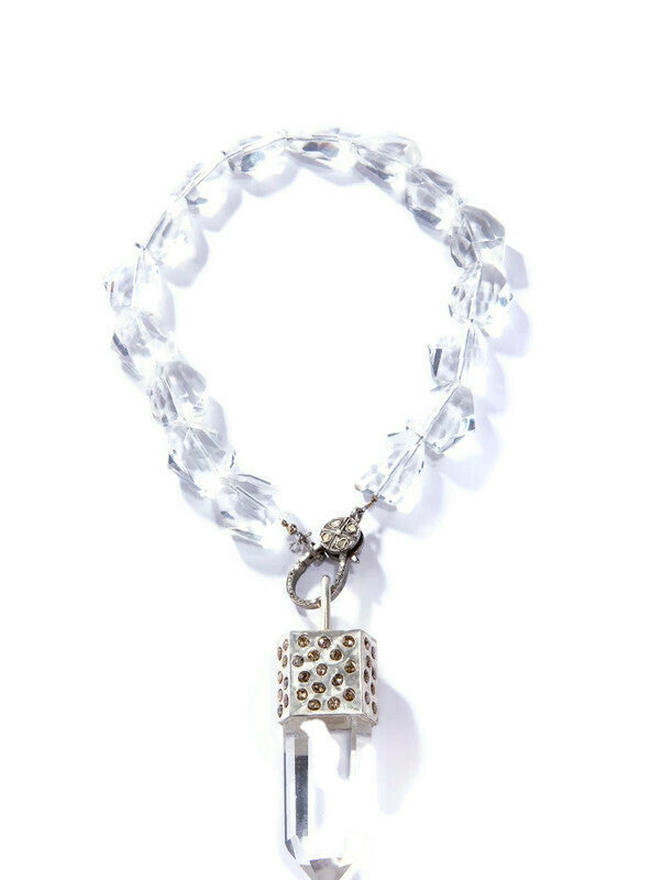 Raw Crystal Capped in Sterling & Raw Diamond w/ Rock Quartz Crystals & Diamond Clasp (17"+ 3.75")-Necklaces-Gretchen Ventura