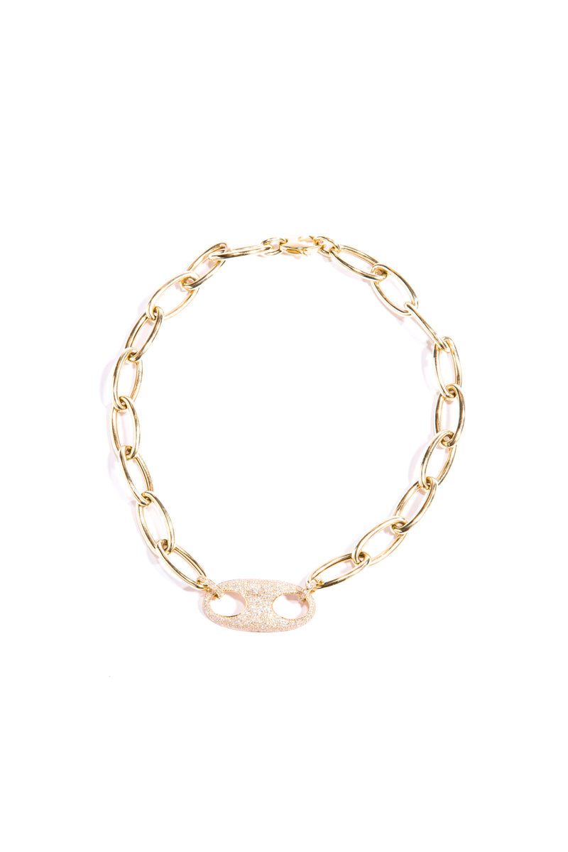 14K & Brilliant Diamond (1.42c) Connector w/ Diamond (.12c) Clasps & 14K Gold Link Chain Necklace #9504-Necklaces-Gretchen Ventura