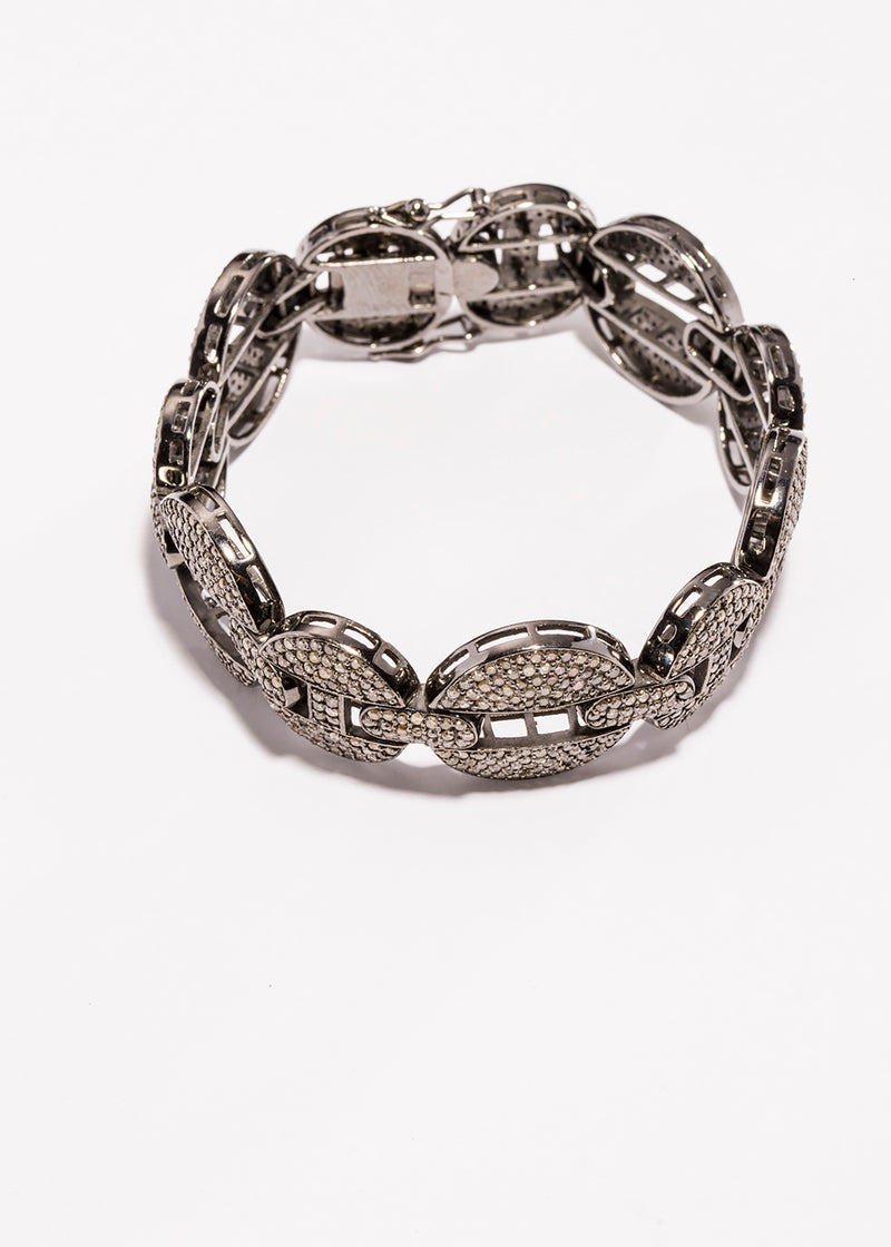Pave Diamond & Sterling Link Bracelet (7.65 C) #2800-Bracelets-Gretchen Ventura