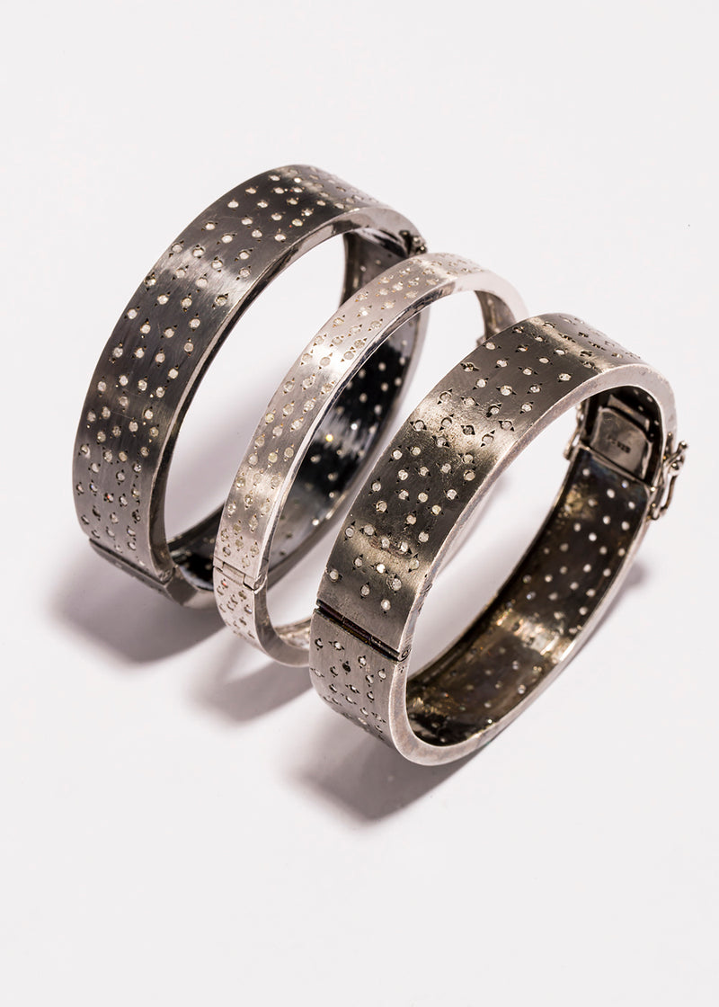 Matte Rhodium Plate Sterling & Pave Diamond Cuff (.60", 1.2C)-Bracelets-Gretchen Ventura