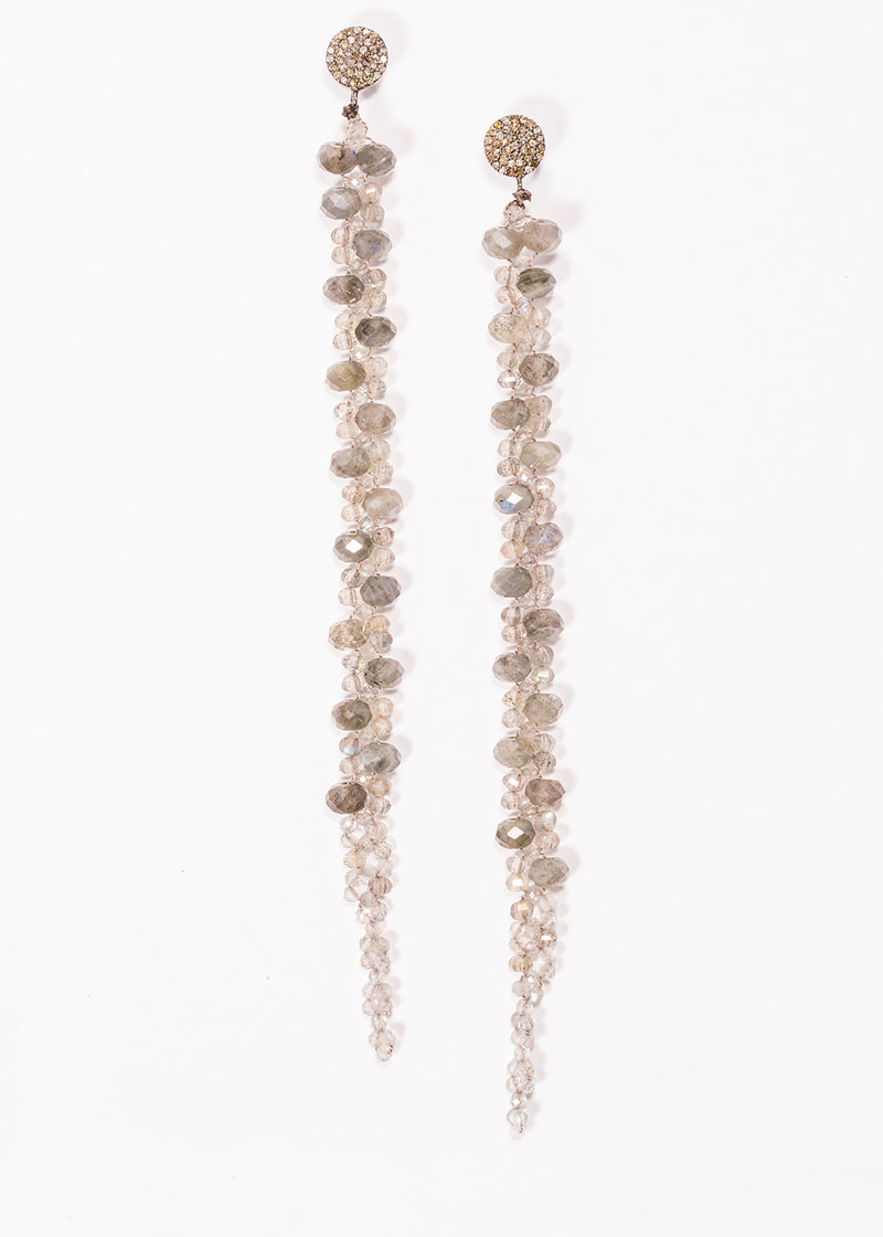 Faceted Labradorite Drop Earrings on Pave Diamond Post (5")#3419-Earrings-Gretchen Ventura