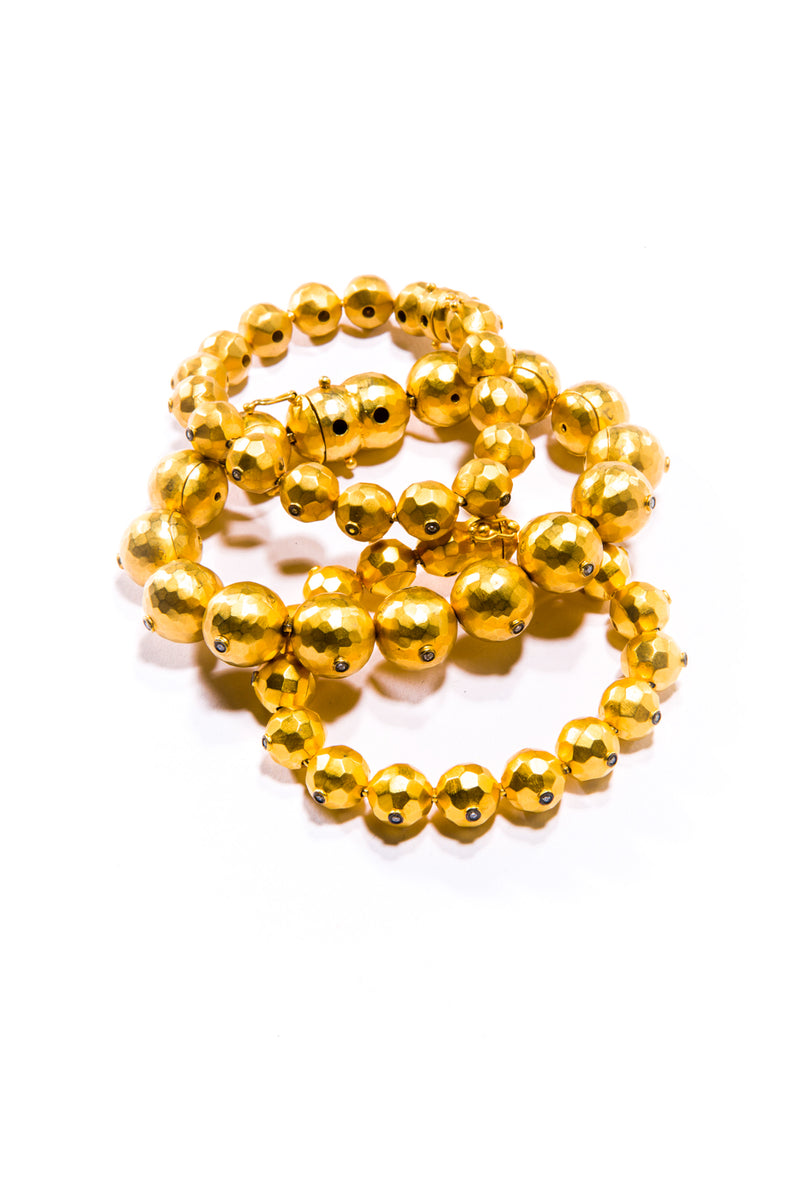 24K Matte Gold Fused (20 microns) Over Sterling (79.43g) Large Hand forged Ball Chain W/ Brilliant Cut (H-VS) Diamond (.5C) Bracelet #2338-Bracelets-Gretchen Ventura