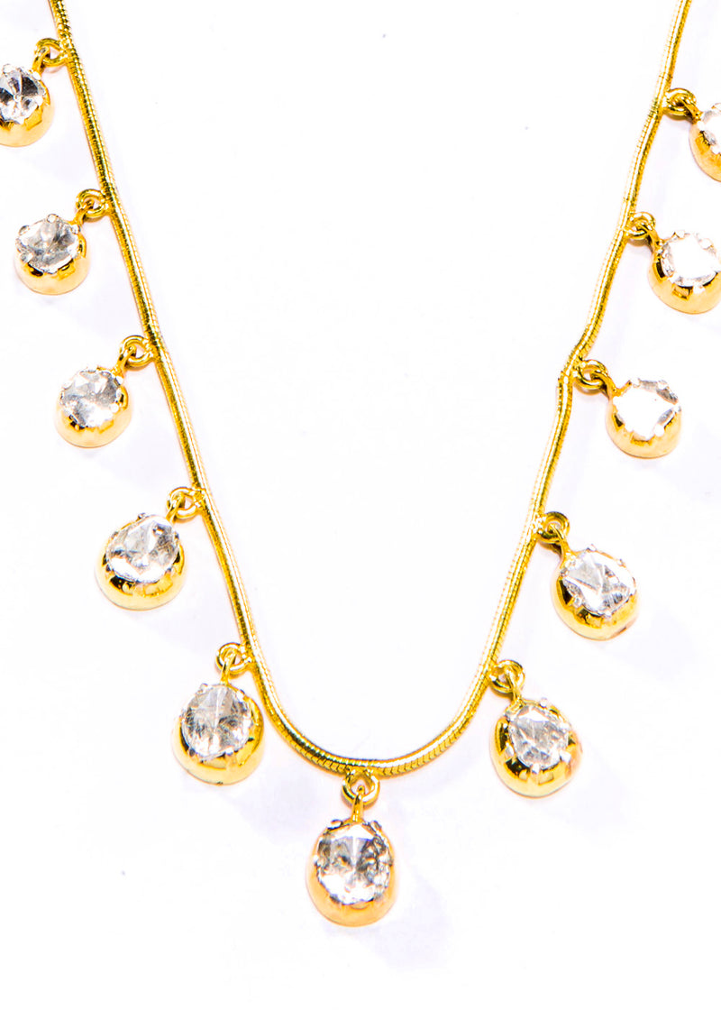 14K Gold Vermeil Snake Chain W/ Rose Cut Diamond (1.88C) Drops & Diamond Clasp Necklace (16"-18")-Necklaces-Gretchen Ventura