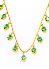 14K Gold Vermeil Snake Chain W/ Rose Cut Emerald (3.46CC) Drops & Diamond (.2C) Clasp Necklace (16"-18") #9575-Necklaces-Gretchen Ventura