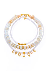 Faceted Chalcedony Heishi Beads 14K & 18K Gold & Diamond Bead Necklace (14") #9580-Necklaces-Gretchen Ventura