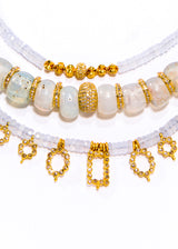 Faceted Chalcedony Heishi Beads W/ 18K Gold & Champagne Diamond Necklace (18") #9568-Necklaces-Gretchen Ventura