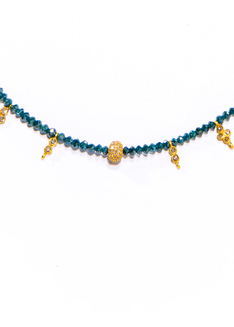 Faceted Blue Diamonds W/ 18K Gold & Champagne Diamonds Necklace (16") #9565-Necklaces-Gretchen Ventura