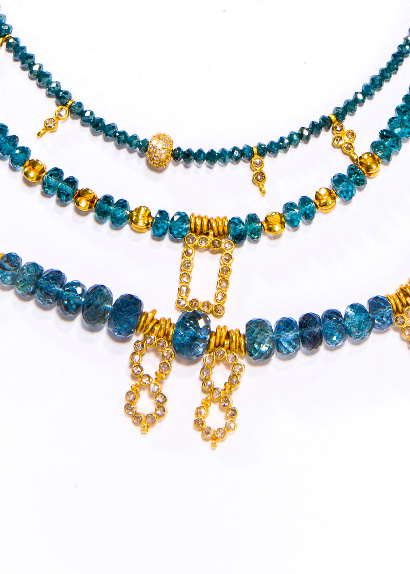 Faceted Deep Aquamarine & 18K Gold Bead Necklace (14") #9581-Necklaces-Gretchen Ventura