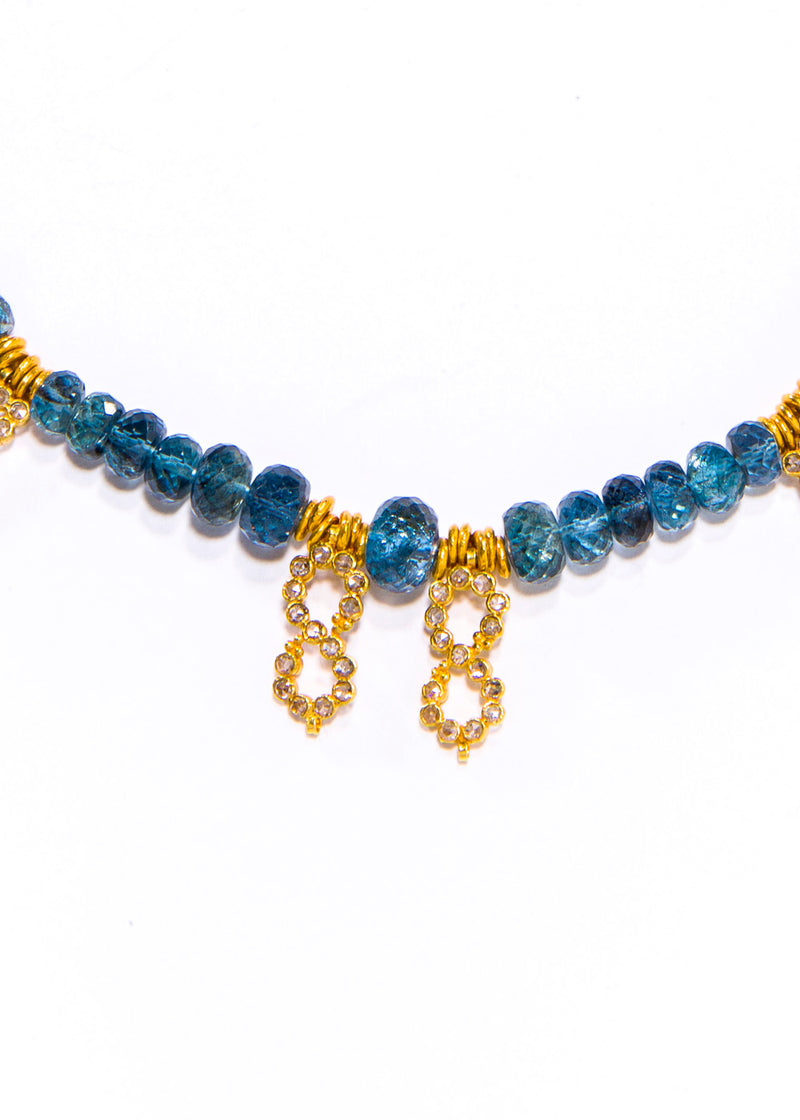 Faceted Deep Aquamarine w/ 18K Gold & Champagne Diamond Drops (18") #9564-Necklaces-Gretchen Ventura