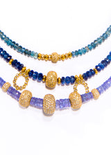 Faceted Blue London Topaz Wheels W/ 18K Gold Beads & Champagne Diamond Drop (18") #9570-Necklaces-Gretchen Ventura