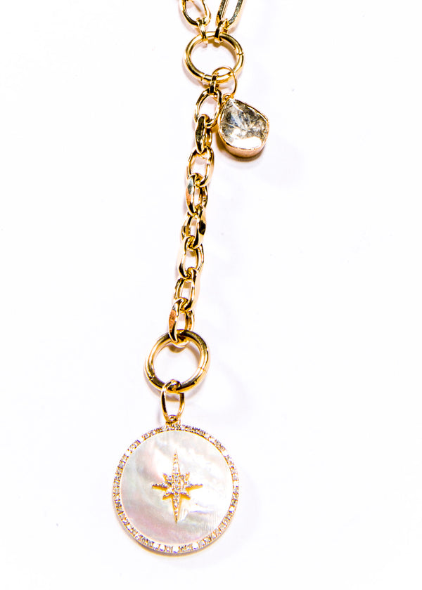 Rose Cut Diamond (.89C) in 14K Gold (1.38g) on 14K Gold Chain #9519-Necklaces-Gretchen Ventura