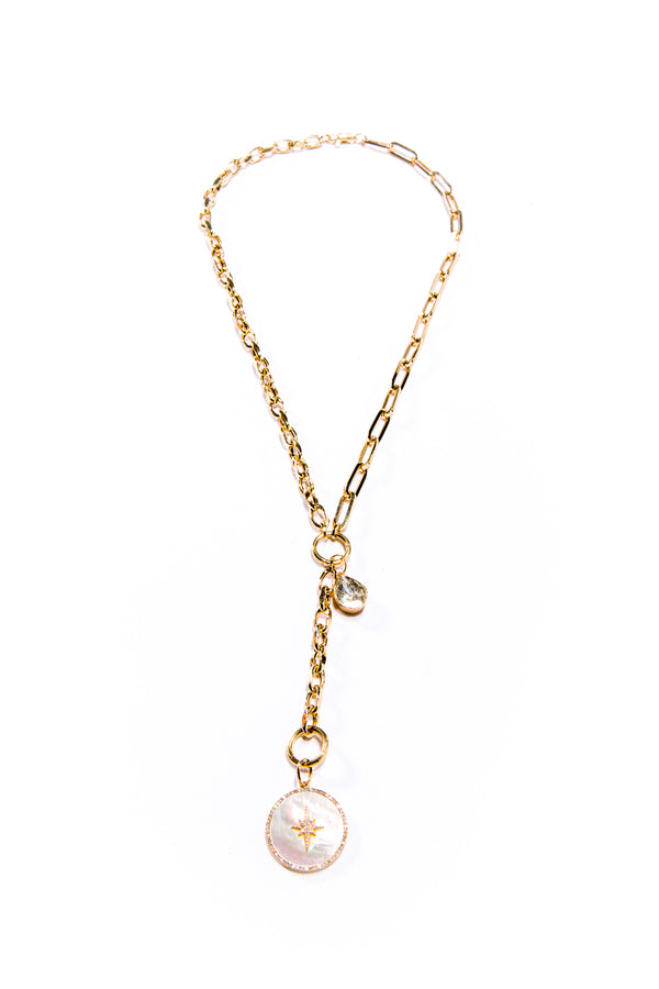 Rose Cut Diamond (.89C) in 14K Gold (1.38g) on 14K Gold Chain #9519-Necklaces-Gretchen Ventura