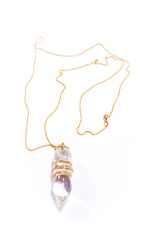Rock Quartz Crystal, 14K Gold (4.68g) & Brilliant Diamond (1.77C) Pendulum #7287-Neck Pendant-Gretchen Ventura