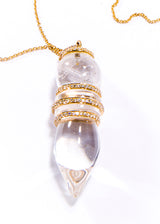 Rock Quartz Crystal, 14K Gold (4.68g) & Brilliant Diamond (1.77C) Pendulum #7287-Neck Pendant-Gretchen Ventura