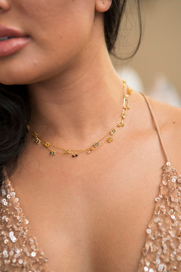18K Gold (6.05g) Chain W/ Black Diamond (2.26C) Drops (15") #9585-Necklaces-Gretchen Ventura