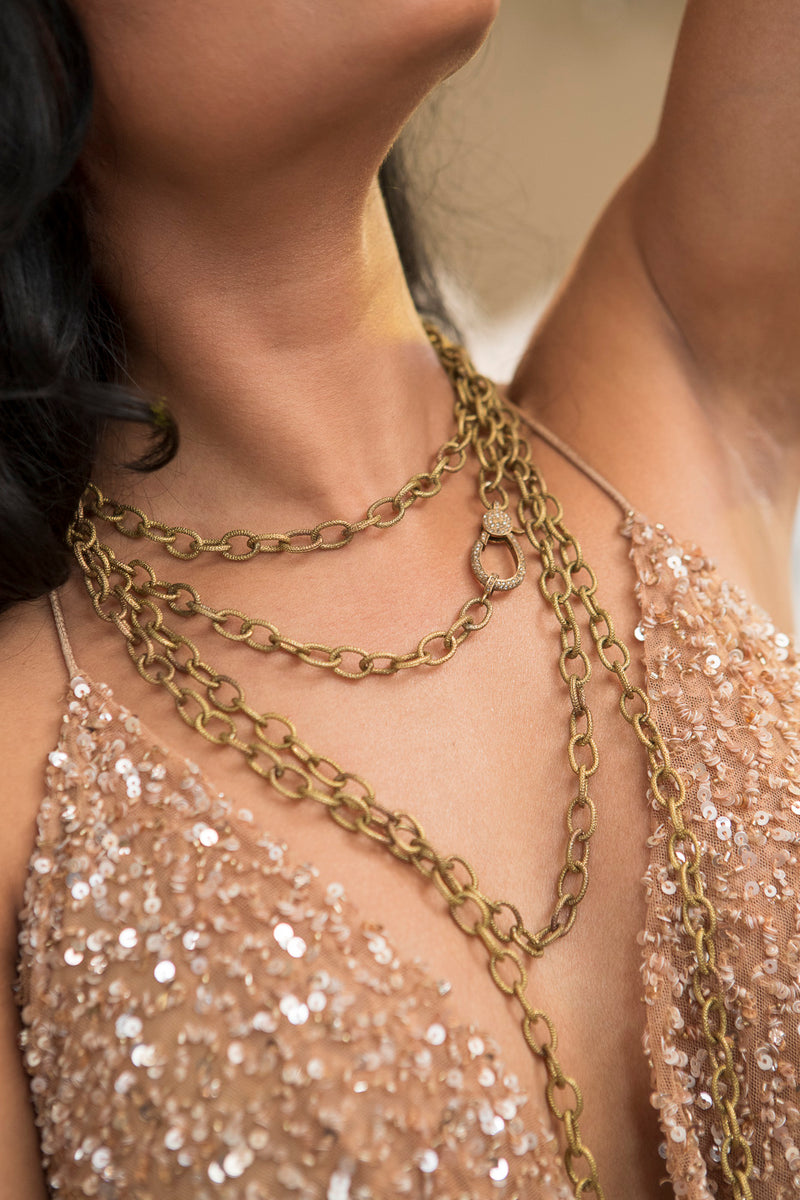 Textured Brass Link Chain W/ Diamond Clasp (96") #7680-Necklaces-Gretchen Ventura