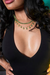 Emerald (11c) & Rose Cut Diamonds (1.62C) Set In 20K Gold on Hand Made Hand Hammered 18K Gold (23.5g) Chain (18") #9536-Necklaces-Gretchen Ventura