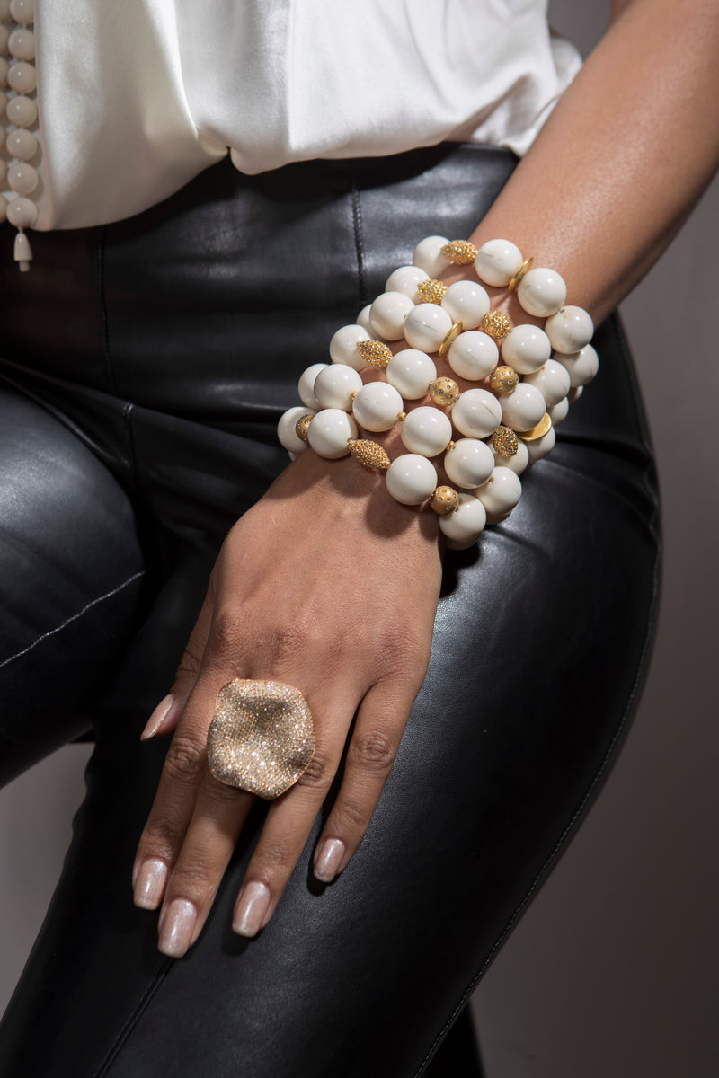 18K Rose Cut Diamond Round and Oval Beads & Moose Antler Beads (15mm) Bracelet #2901-Bracelets-Gretchen Ventura