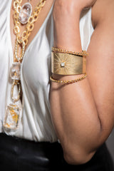 Gold Plate over Sterling cuff w/ Pave & Rose cut Diamond Sun Burst #2891-Bracelets-Gretchen Ventura