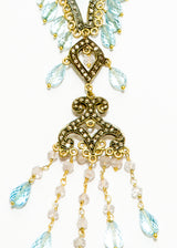 Faceted Aquamarine, Rose Quartz, Pave' Diamond on Small Gold Plate GV Chain #9367-Necklaces-Gretchen Ventura