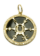 Diamond (0.50 C), Onyx (5.44 C), Horse Shoe Pendant in 14 K Gold #7182-Neck Pendant-Gretchen Ventura