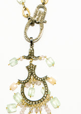 Diamond, Rose Quartz, Prehnite in 14K Gold & Sterling w/ Green Amethyst Rosary Chain #9322-Necklaces-Gretchen Ventura
