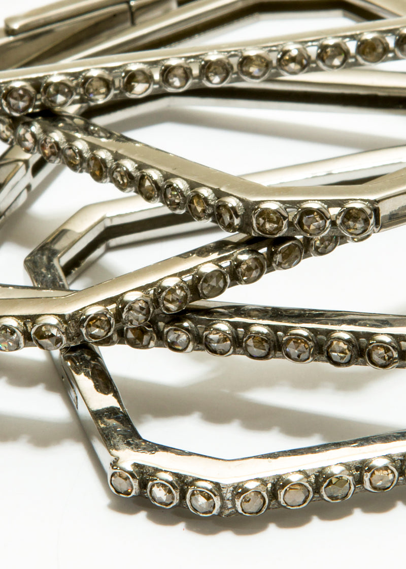 Narrow Rose Cut Diamond (1.06C) in Sterling Silver Rectangle Cuff #2853-Bracelets-Gretchen Ventura