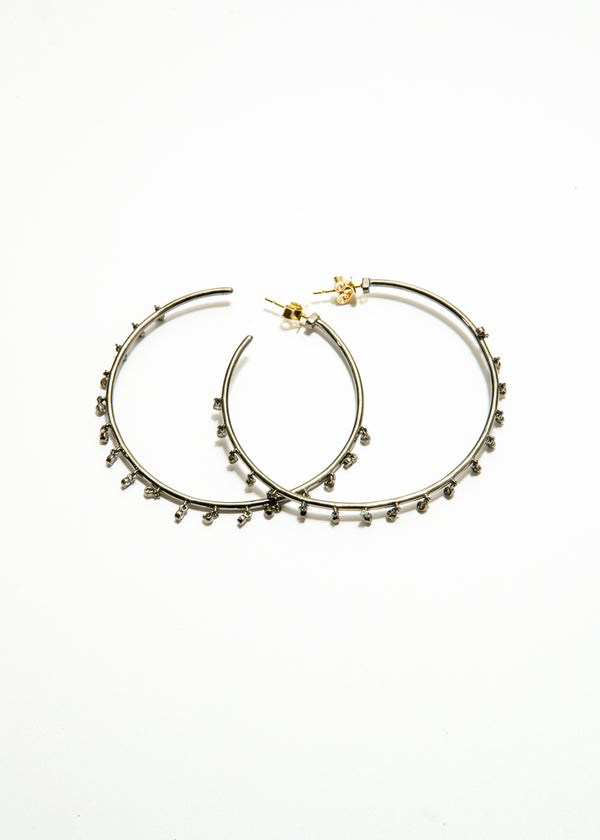 Sterling Silver Hoop Earrings w/ Diamond Drops & 14K Gold Posts #3479-Earrings-Gretchen Ventura