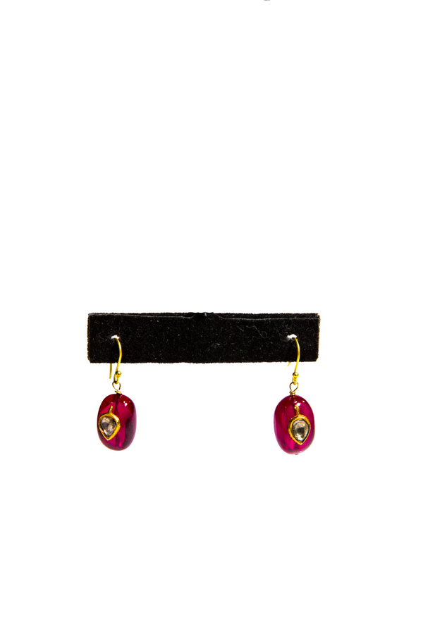 Ruby and Diamond on 18K Gold Wire Earring #3535-Earrings-Gretchen Ventura