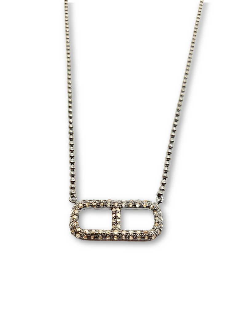 Diamond & Sterling Silver Squared H Link Baby Rockstar Necklace #9621-Necklaces-Gretchen Ventura