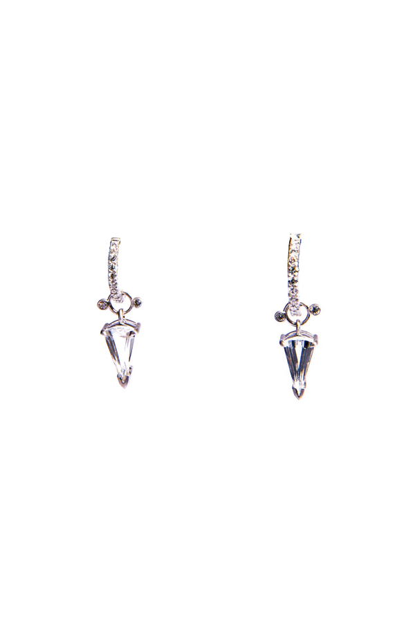 18 K White Gold (2.06g) & Brilliant cut Diamond (0.22 ct.) & Faceted White Topaz (2.30 ct.) Dagger Drops (15 mm) #3503-Earrings-Gretchen Ventura