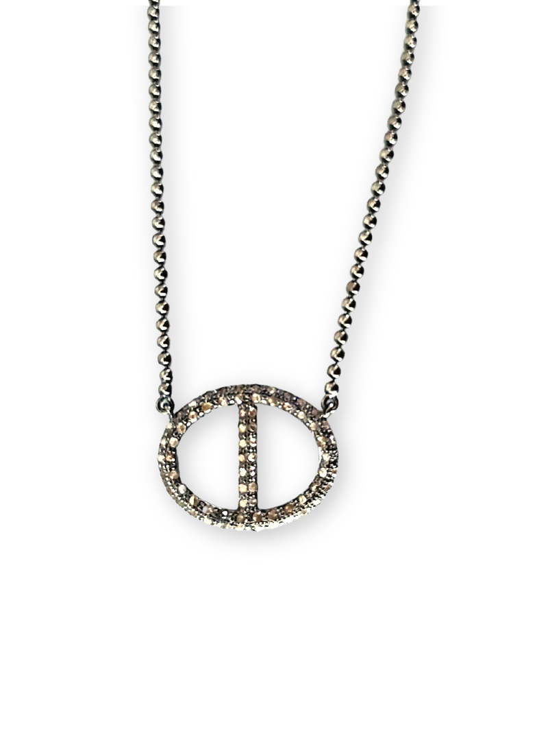Diamond & Sterling Silver Round H Link Baby Rockstar Necklace #9623-Necklaces-Gretchen Ventura