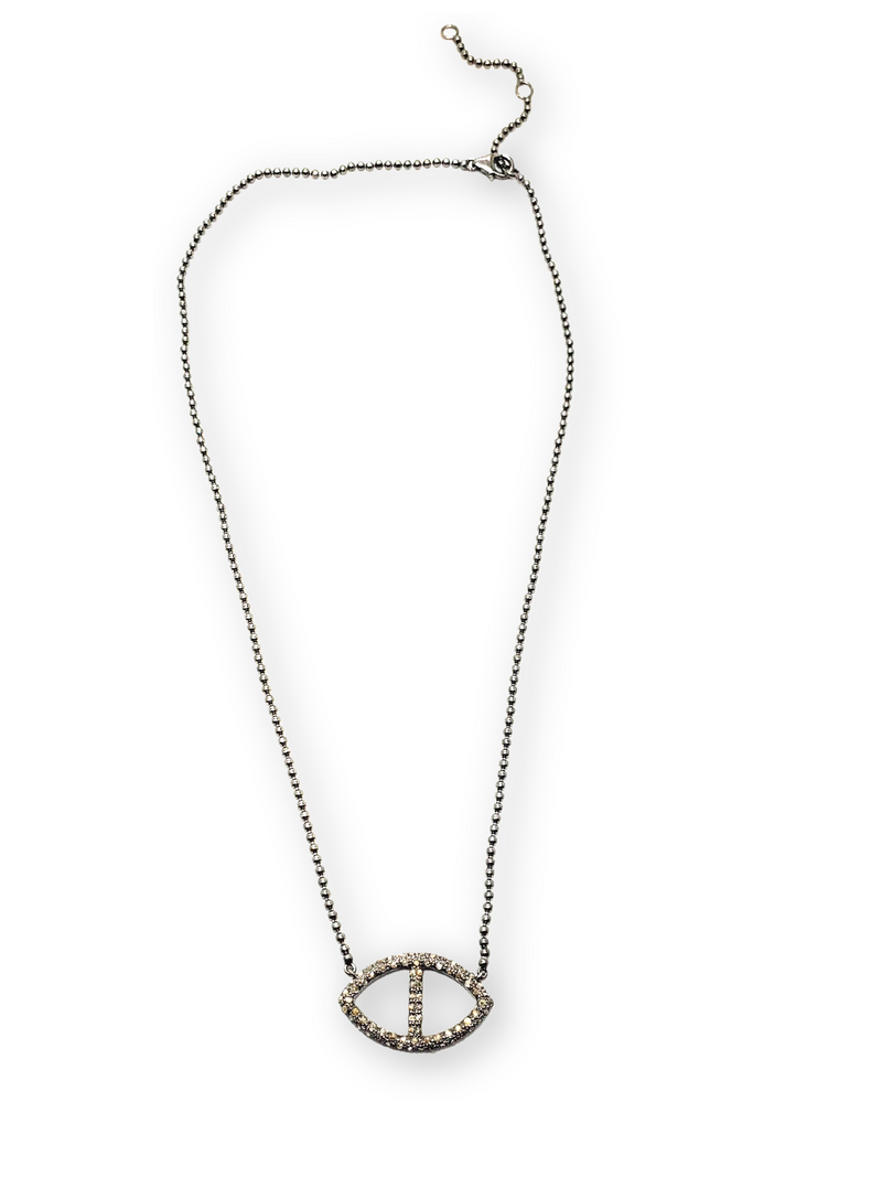 Diamond & Sterling Silver Pointed H Link Baby Rockstar Necklace #9622-Necklaces-Gretchen Ventura