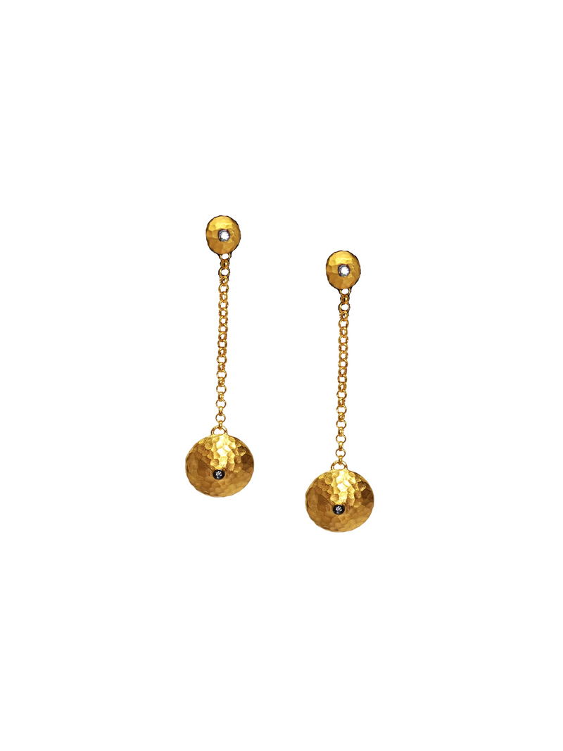 24K Matte Gold Fused (20 microns) Over Sterling (6.89g silver, .75g gold) W/ Chain & Diamond (.09C) Drop Earring#3559-Earrings-Gretchen Ventura