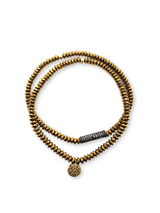 Faceted Hematite Heishi Bead W/ Gold Plate over Sterling Diamond Circle Charm Bracelet #4241-Bracelets-Gretchen Ventura