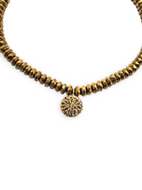 Faceted Hematite Heishi Bead W/ Gold Plate over Sterling Diamond Circle Charm Bracelet #4241-Men's-Gretchen Ventura