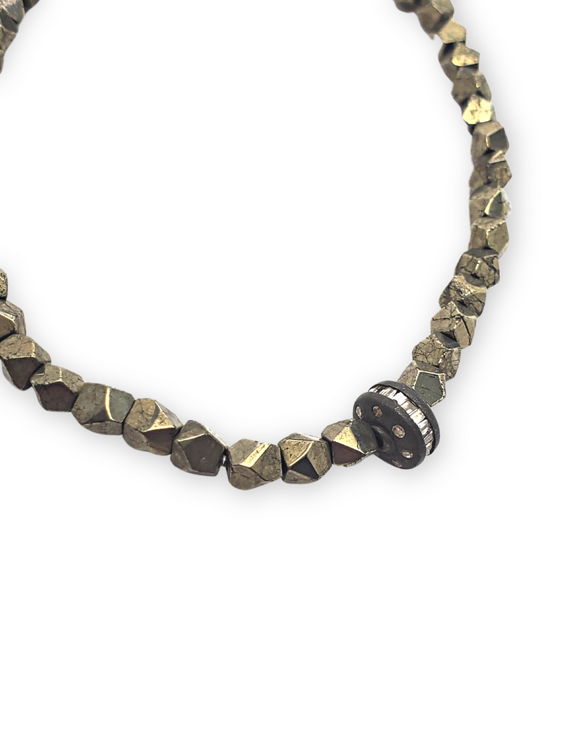 Faceted Pyrite W/ SS Diamond Wheel Bracelet #4248-Men's-Gretchen Ventura