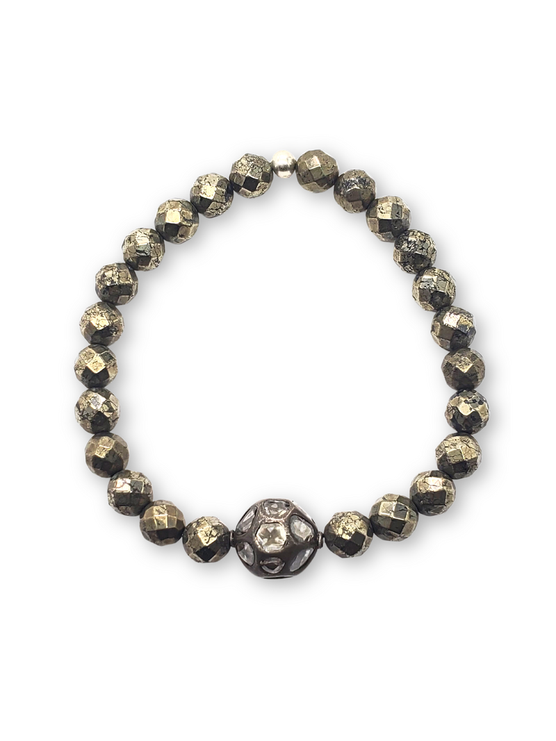 Pyrite & Rhodium Plate Over SS & Diamond Slice Bracelet #4244-Bracelets-Gretchen Ventura